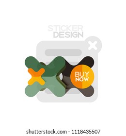 Geometrisches Flachdesign-Cross-Form-Sticker-Symbol, Papierstil-Design mit Kaufen jetzt Beispieltext, für Geschäfts- oder Webpräsentationen, App- oder Schnittstellenschaltflächen, Banner und Etiketten von Internetseiten