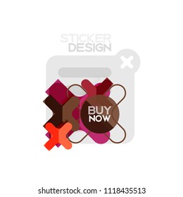 Flat design cross shape geometric sticker icon, paper style design with buy now sample text, for business or web presentation, app or interface buttons, internet website store banners and labels