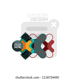 Icono de pegatina geométrica de diseño plano cruzado, diseño de estilo de papel con texto de ejemplo de compra ahora, para presentación de negocios o web, botones de aplicación o interfaz, banderas y etiquetas de tienda de sitios web de Internet