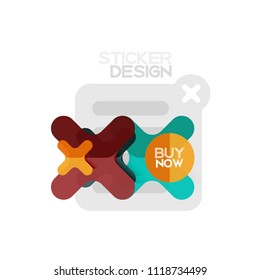 Flat design cross shape geometric sticker icon, paper style design with buy now sample text, for business or web presentation, app or interface buttons, internet website store banners and labels