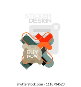 Flat design cross shape geometric sticker icon, paper style design with buy now sample text, for business or web presentation, app or interface buttons, internet website store banners and labels