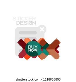 Flat design cross shape geometric sticker icon, paper style design with buy now sample text, for business or web presentation, app or interface buttons, internet website store banners and labels