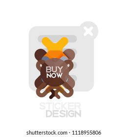 Flat design cross shape geometric sticker icon, paper style design with buy now sample text, for business or web presentation, app or interface buttons, internet website store banners and labels