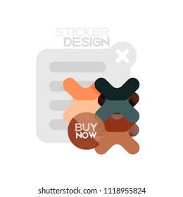 Flat design cross shape geometric sticker icon, paper style design with buy now sample text, for business or web presentation, app or interface buttons, internet website store banners and labels