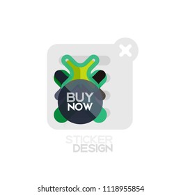 Geometrisches Flachdesign-Cross-Form-Sticker-Symbol, Papierstil-Design mit Kaufen jetzt Beispieltext, für Geschäfts- oder Webpräsentationen, App- oder Schnittstellenschaltflächen, Banner und Etiketten von Internetseiten