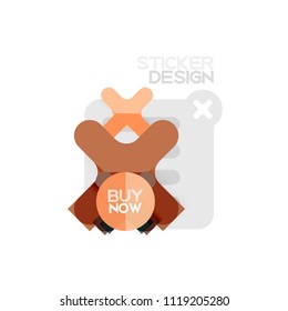 Flat design cross shape geometric sticker icon, paper style design with buy now sample text, for business or web presentation, app or interface buttons, internet website store banners and labels