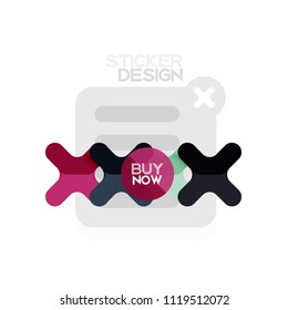 Flat design cross shape geometric sticker icon, paper style design with buy now sample text, for business or web presentation, app or interface buttons, internet website store banners and labels