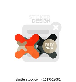 Icono de pegatina geométrica de diseño plano cruzado, diseño de estilo de papel con texto de ejemplo de compra ahora, para presentación de negocios o web, botones de aplicación o interfaz, banderas y etiquetas de tienda de sitios web de Internet