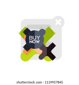 Flat design cross shape geometric sticker icon, paper style design with buy now sample text, for business or web presentation, app or interface buttons, internet website store banners and labels
