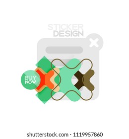 Flat design cross shape geometric sticker icon, paper style design with buy now sample text, for business or web presentation, app or interface buttons, internet website store banners and labels