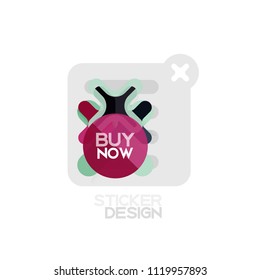 Flat design cross shape geometric sticker icon, paper style design with buy now sample text, for business or web presentation, app or interface buttons, internet website store banners and labels