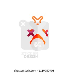 Flat design cross shape geometric sticker icon, paper style design with buy now sample text, for business or web presentation, app or interface buttons, internet website store banners and labels