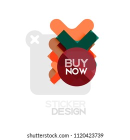 Flat design cross shape geometric sticker icon, paper style design with buy now sample text, for business or web presentation, app or interface buttons, internet website store banners and labels