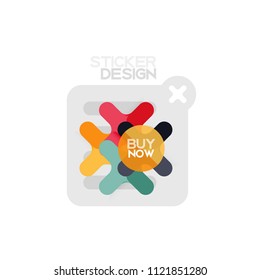 Flat design cross shape geometric sticker icon, paper style design with buy now sample text, for business or web presentation, app or interface buttons, internet website store banners and labels