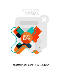 Flat design cross shape geometric sticker icon, paper style design with buy now sample text, for business or web presentation, app or interface buttons, internet website store banners and labels