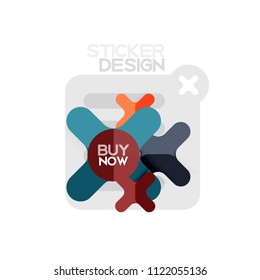 Flat design cross shape geometric sticker icon, paper style design with buy now sample text, for business or web presentation, app or interface buttons, internet website store banners and labels