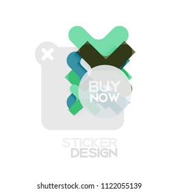 Flat design cross shape geometric sticker icon, paper style design with buy now sample text, for business or web presentation, app or interface buttons, internet website store banners and labels