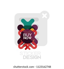Flat design cross shape geometric sticker icon, paper style design with buy now sample text, for business or web presentation, app or interface buttons, internet website store banners and labels