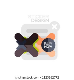 Flat design cross shape geometric sticker icon, paper style design with buy now sample text, for business or web presentation, app or interface buttons, internet website store banners and labels