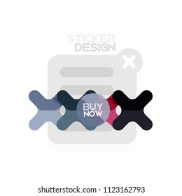 Flat design cross shape geometric sticker icon, paper style design with buy now sample text, for business or web presentation, app or interface buttons, internet website store banners and labels