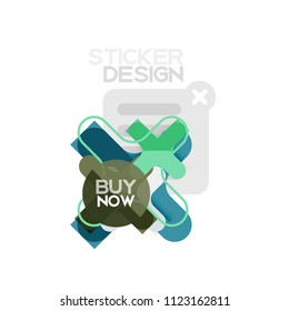 Flat design cross shape geometric sticker icon, paper style design with buy now sample text, for business or web presentation, app or interface buttons, internet website store banners and labels