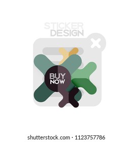 Flat design cross shape geometric sticker icon, paper style design with buy now sample text, for business or web presentation, app or interface buttons, internet website store banners and labels