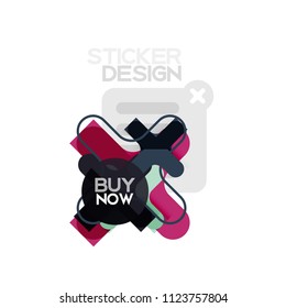 Flat design cross shape geometric sticker icon, paper style design with buy now sample text, for business or web presentation, app or interface buttons, internet website store banners and labels