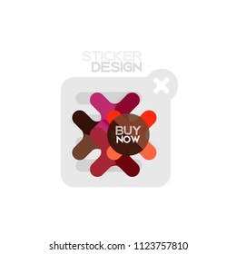 Flat design cross shape geometric sticker icon, paper style design with buy now sample text, for business or web presentation, app or interface buttons, internet website store banners and labels