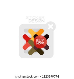 Flat design cross shape geometric sticker icon, paper style design with buy now sample text, for business or web presentation, app or interface buttons, internet website store banners and labels