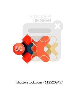 Flat design cross shape geometric sticker icon, paper style design with buy now sample text, for business or web presentation, app or interface buttons, internet website store banners and labels