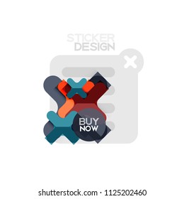 Icono de pegatina geométrica de diseño plano cruzado, diseño de estilo de papel con texto de ejemplo de compra ahora, para presentación de negocios o web, botones de aplicación o interfaz, banderas y etiquetas de tienda de sitios web de Internet
