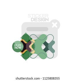 Flat design cross shape geometric sticker icon, paper style design with buy now sample text, for business or web presentation, app or interface buttons, internet website store banners and labels