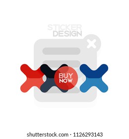 Flat design cross shape geometric sticker icon, paper style design with buy now sample text, for business or web presentation, app or interface buttons, internet website store banners and labels