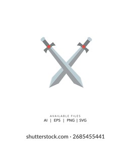 flache Design gekreuzte Schwerter Logo Vektor für Gaming-Marke, minimalistische Silber gekreuzte Klingen Kampf Symbol Illustration