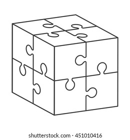 flat design cube in puzzle piece icon vector illustration