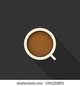 Flat design a cup of coffee on black background. Vector illustration.