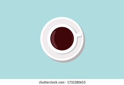 Flat Design Cup of coffee, Vector illustration on blue background.