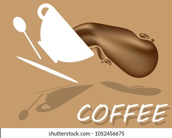 Flat Design With Cup Of  Coffee And White Spoon. For Placards, Banners, Presentations, Reports, Card And Wallpaper. Vector Illustration. Eps 10