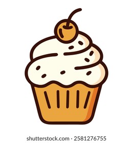 Flat design cupcake with frosting and cherry isolated vector illustration