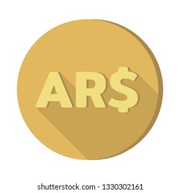 Flat design Currency money symbols icon : Argentina’s Argentine peso ARS Gold coin vector illustration with shadow