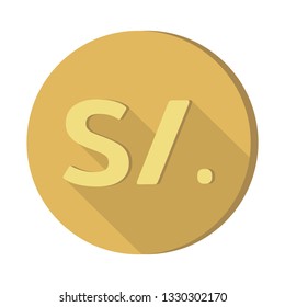 Flat design Currency money symbols icon : Peru’s Peruvian sol PEN Gold coin vector illustration with shadow