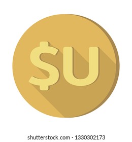 Flat design Currency money symbols icon : Uruguay’s Uruguayan peso UYU Gold coin vector illustration with shadow