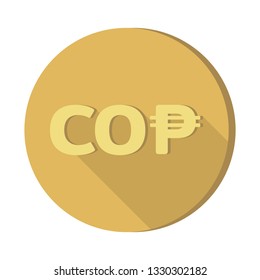 Flat design Currency money symbols icon : Colombia’s Colombian peso COP Gold coin vector illustration with shadow