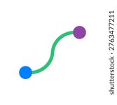 flat design curved path connecting a blue dot to a purple dot with a smooth green line representing connection flow transition network linking digital pathway data relay and abstract movement concept