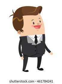 flat design cute businessman with brown shiny hair cartoon icon vector illustration