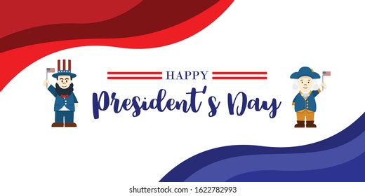 Flat design, Cute Cartoon Abraham Lincoln and George Washington, President's Day 