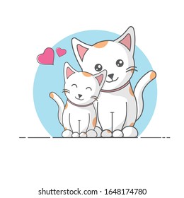 Flat design of cute cat. The love of cat and its mothers. Flat Cartoon Style Suitable for Web Landing Page, Banner, Sticker, Background.