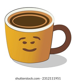 Flat design cute coffee cup isolated cartoon design on white background, creative art beverage clipart element