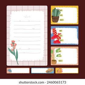 flat design cute colorful garden theme journal note planner template stationary