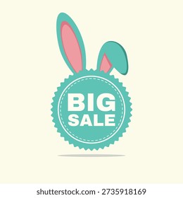 Flat Design Cute Easter Big Sale Badge with Bunny Ears Illustration